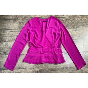 Womens Explosion Purple V‎ Neck Ruffle Purple Long Sleeve Blouse Size 38